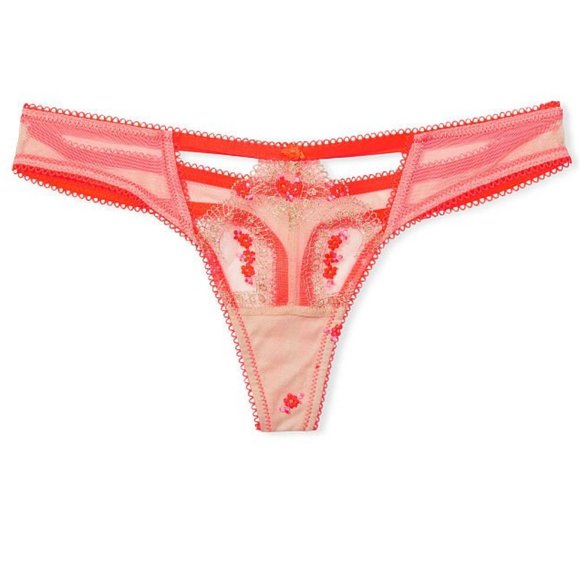 VS DREAM ANGELS Sweetheart Strappy Thong Panty Champagne Coral Blaze NWT - Picture 11 of 16